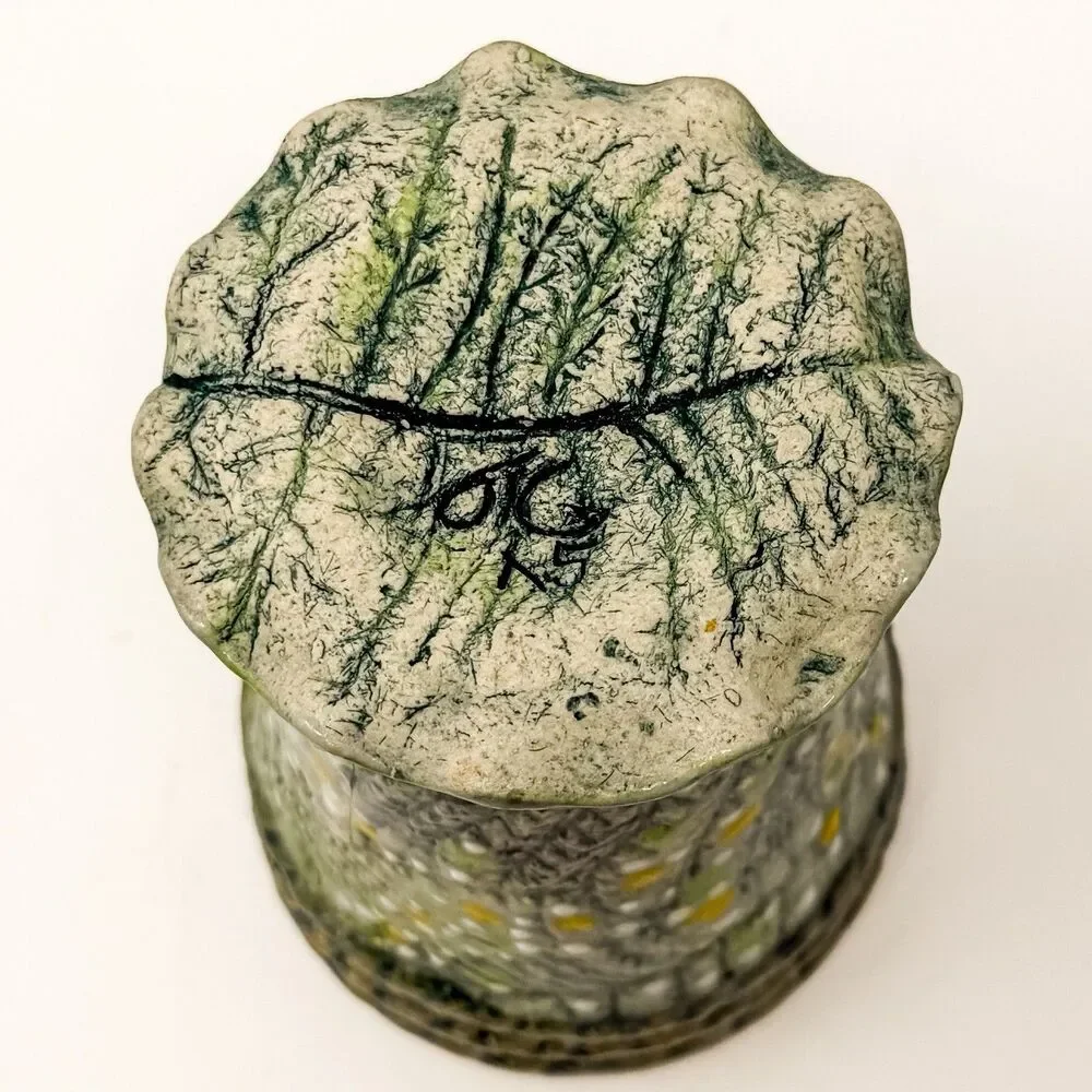 Signed Studio Art Pottery Vase Handmade Textured Floral Daisy Folk Art OOAK